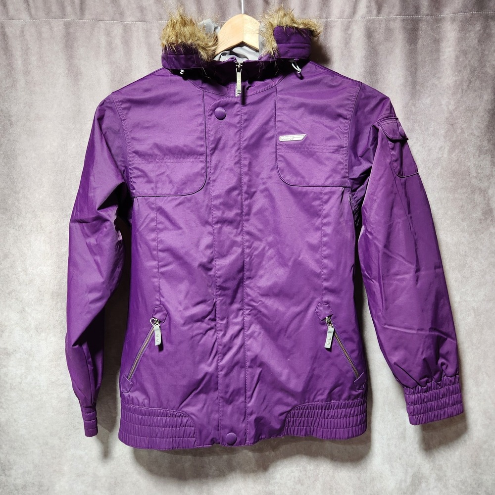women's SIMS Snowboarding Jacket ski winter Purple hooded faux fur trim Size XL